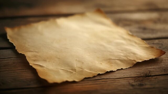 Blank sheet of old brown paper on a wooden table surrounded by fresh homemade bakery bread and sweet breakfast pastry snacks in a closeup food meal background