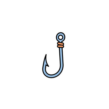 Single Cartoon Fish Hook Illustration Isolated on White Background for Fishing Concept