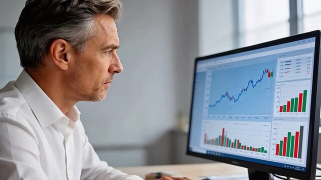 Man analyzing financial charts on computer