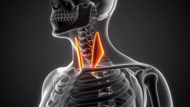Anatomical illustration of the human larynx and trachea highlighted in orange.