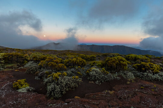 Reunion, Reunion National Park Piton de la Fournaise, full moon
