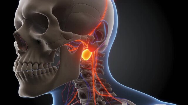 Detailed 3D Medical Animation of Human Skull and Neck Anatomy.