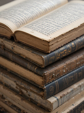 A pile of ancients
 Jewish Talmud and Gemara books was photographed in Israel. placed on top of each other in a close-up shot