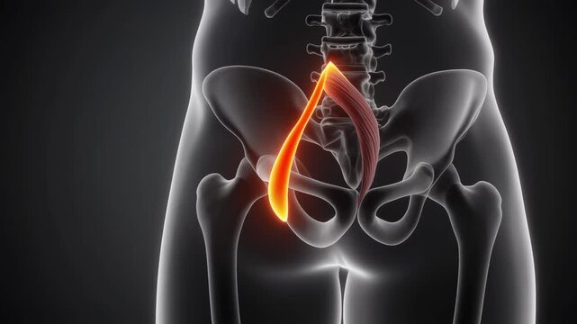 Anatomical 3D Render of Human Sacrum Bone Highlighted in Orange.