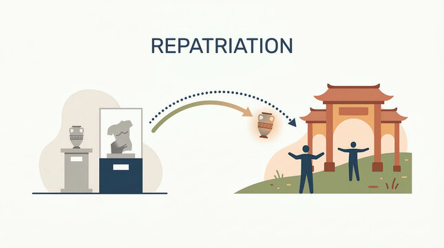 Repatriation illustration with the concept of returning cultural assets, art, and artifacts to their home