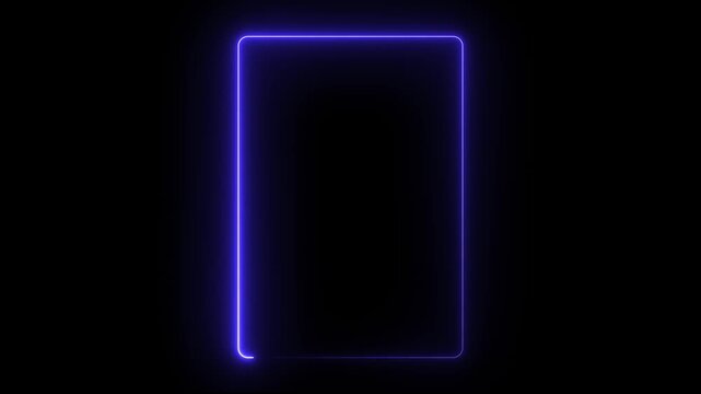 live streaming neon text frame animation. Neon glowing blue color square rectangle picture frame icon animation border frame shape rotating display screen. on a black background