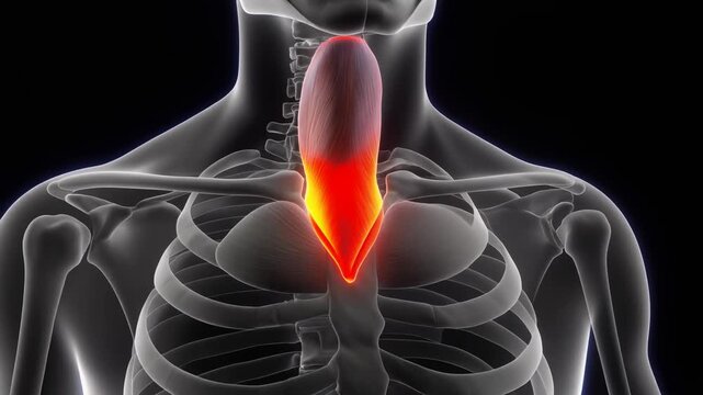 Anatomical illustration of the human esophagus highlighted in red.