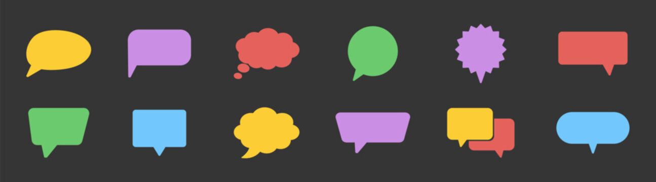 Speech and chat bubble icons vector collection, dialog comment message balloons and communication symbols set 