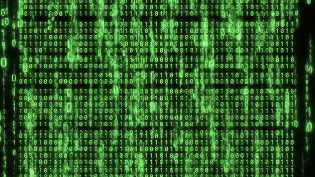Digital stream of binary code flows in a dark abstract background