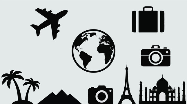 Global Travel and Tourism Symbols Vector Illustration