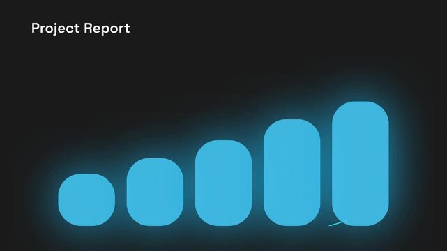Glowing blue bar graph animation illustrating project report status progression on a dark digital screen interface