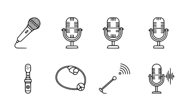 Editable microphone icon set thin line vector pictograms for web, mobile and UI design