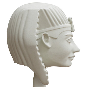 Ancient Egyptian pharaoh head with nemes headdress and uraeus cobra symbol isolated on white, transparent. 3d