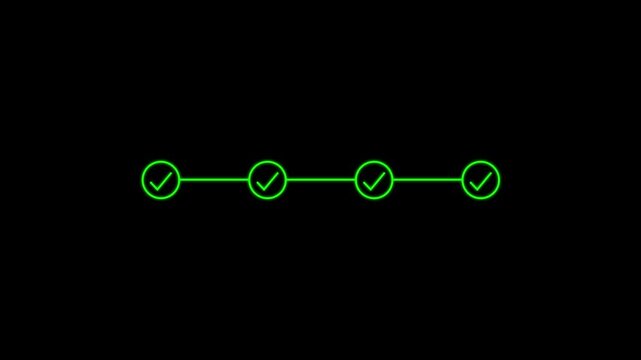4 step infographic process with check mark icon. infographic step by step process icon animation on black background, step process success with check marks. Step-by-Step Guide