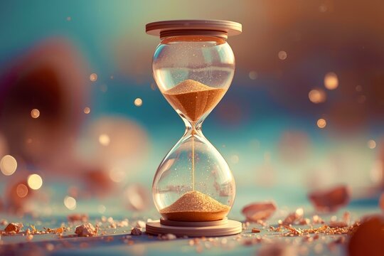Golden hourglass holds time's slow descent