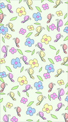 Seamless Pattern with Cute Hand-Drawn Butterflies and Colorful Flowers