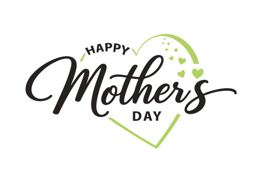 Happy Mother's Day typography logo with elegant script and green heart frame