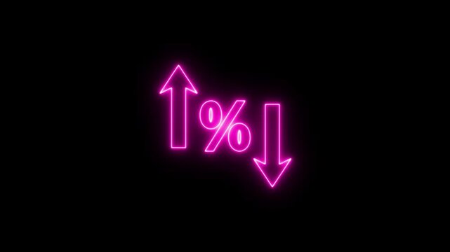 glowing neon Percentage growth and decline icon with up and down arrows. financial, business, and statistical analysis. Up and down percentage arrows icon.