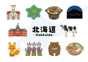 Fototapeta premium 北海道の観光・名物・文化アイコンセット