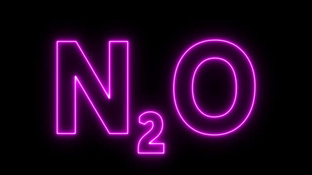 Glowing neon Nitrous Oxide gas animation on a black background. representing the nitrous oxide molecule in a dramatic and mysterious style. 4k motion video.