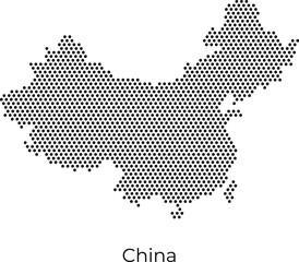 Stylized dotted vector map of China featuring a modern black hexagonal pattern on a clean white background, ideal for travel, geography, and minimalist infographic design. © AdeMaulana
