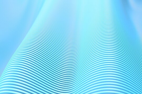 Curved parallel ribbed wave in pastel blue for modern surface texture wallpaper and background design .3d render
