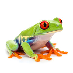 Obraz premium Vibrant red-eyed tree frog perched on a branch with orange webbing isolated on white background, illustration
