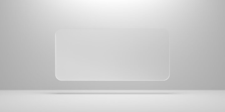 Minimal floating rounded rectangle glass panel on grey gradient studio background for product mockup and ui presentation.3d render