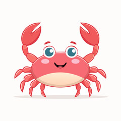 Fototapeta premium A cheerful cartoon crab with big eyes and a smiling face, in a pastel red color palette, on a white background.