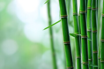 Obraz premium Bamboo grove with defocused backdrop and room for typography