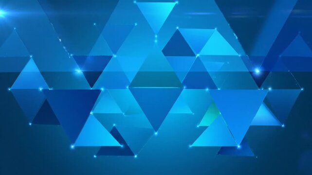Abstract geometric triangle blue background with connected dots and lens flare for technology themes