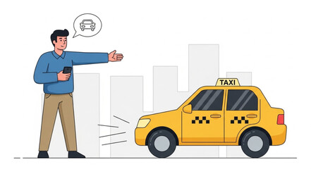 Man hailing a yellow taxi.