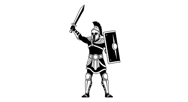 Gladiator Warrior with Sword and Shield, Ancient Roman Soldier Illustration