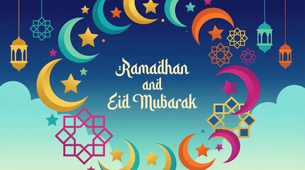 Ramadhan and Eid Mubarak Islamic Celebration Background.