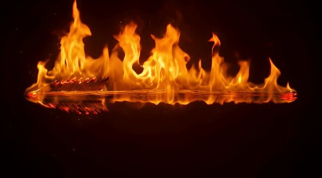 Flames rise high from burning wooden structure at night