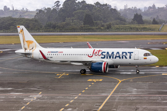 JetSmart Airbus A320neo airplane at Medellin airport in Colombia