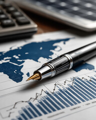Financial Planning: A close-up shot of financial tools, including a calculator and a pen, resting on financial documents, representing careful planning and assessment.
