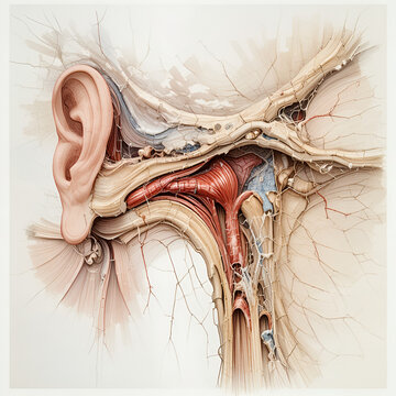 ostomy. Detailed medical illustration of the stapes bone, showcasing its delicate stirrup shape and intricate structure. STEM education sheets.