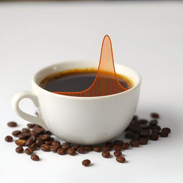 Gaussian, bell or normal distribution curve and histogram graph on a naokin with coffee, business or science data analysis concept