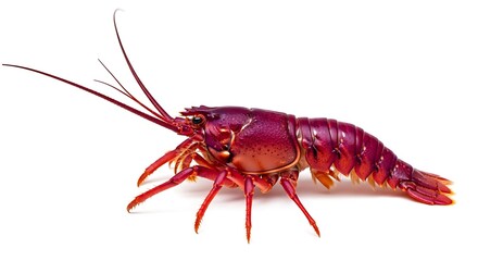 Vibrant red prawn on white background