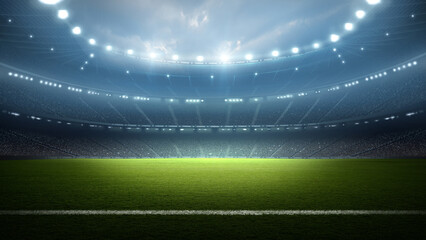 Obraz premium Football stadium at night. An imaginary stadium is modelled and rendered.