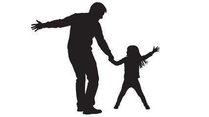 Obraz premium Silhouette of a father and daughter holding hands with arms outstretched in joy and celebration against a white background