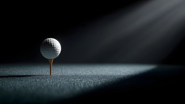 A solitary golf ball rests on a tee under a dramatic spotlight
