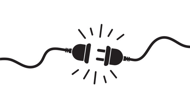 Plugs electric power cables disconnecting with spark lines indicating connection failure or broken circuit