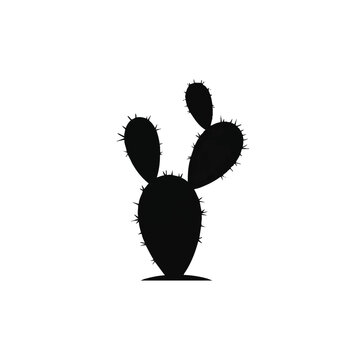Black prickly pear cactus silhouette isolated on white background
