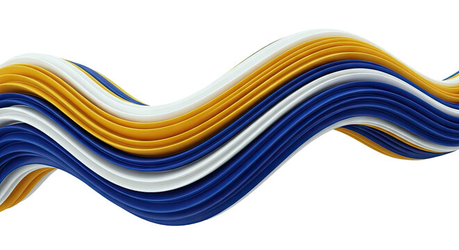 Abstract Wavy Ribbon Design in Blue, White, and Gold