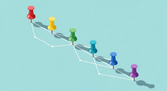 カラフルなピンが示すグラフの成長と進歩の概念