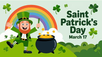 Fototapeta premium A cheerful leprechaun celebrates saint patrick s day with a pot of gold