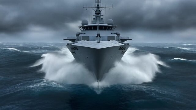 Powerful Modern Warship Navigating Through Rough Ocean Waves