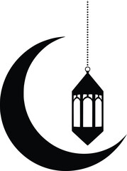 Obraz premium Moonlit mosque with Islamic calligraphy vector illustration